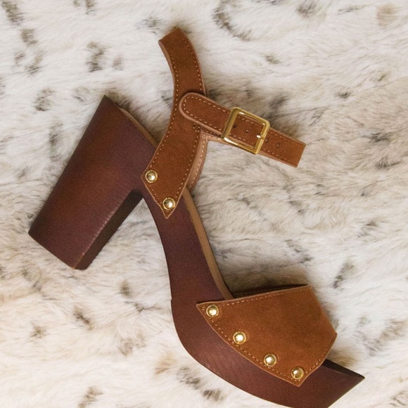 Retro cognac faux suede lightweight platform heel - Picture 3 of 3